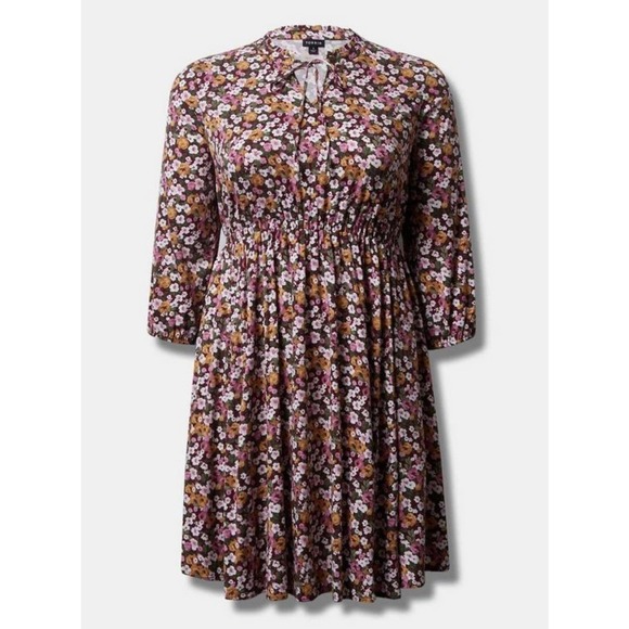 Torrid Women's Multicolor Floral Stretch Challis Front Keyhole Mini Dress NWT - Picture 4 of 4